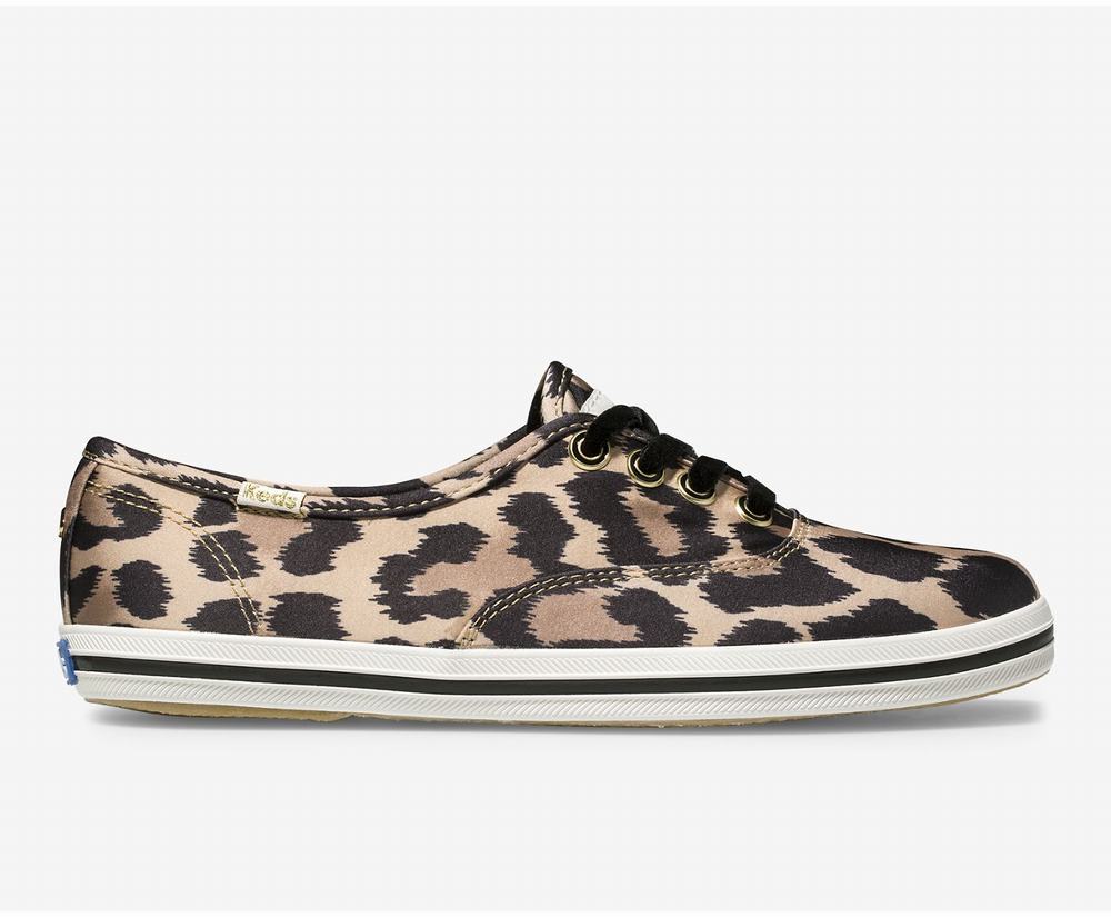 Women's Keds x kate spade new york Champion Leopard Satin Wide Width Shoes Brown Multicolor 8431579S